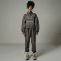 Retro wash hoodie set for women, fashionable zipper, semi open collar, long sleeved jacket, sweatpants two-piece set