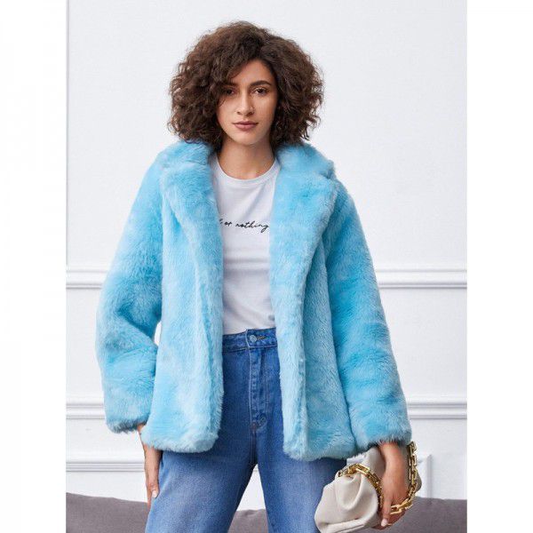 Fur coat women's blue velvet long sleeved temperament commuting Korean version lapel full leather fur coat