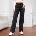 Stretch washed denim fashion straight leg pants, jeans, women's pants 