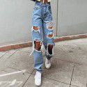 High waisted thin cut wide leg ripped jeans for women
