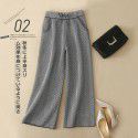 New autumn and winter women's herringbone wool pants for casual leggings, wide leg pants, knitted outerwear pants 