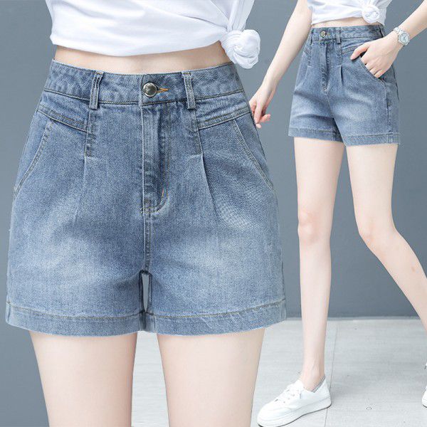 Women's denim shorts, summer Korean wide leg pants, casual loose fitting jeans, women 