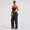 Low waist three-dimensional pocket splicing jeans for women, loose and hanging feeling, slimming pants
