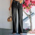 Straight leg pants, long pants, washed retro mid rise women's jeans