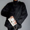Imitation fur women's black strapless commuting lapel coat with temperament