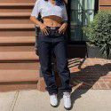 High waisted straight leg pants, washed long pants, cotton denim, women's casual new low waisted jeans 