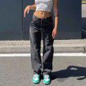 High waisted straight leg pants, washed long pants, cotton denim, women's casual new low waisted jeans 