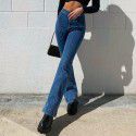Women's denim retro patchwork buttocks lifting slimming straight leg women's jeans 