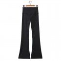 Spring New Solid Color Pants Micro Flare Pants High Waist Casual Pants Elastic Side Split Flare Pants 