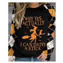 Halloween witch print shoulder length long sleeved women's hoodie casual top