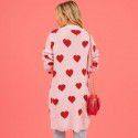Heart knitted cardigan with heart pocket, V-neck mid length jacket for women