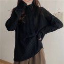 Knitted sweater, women's Korean version, loose and slim, lazy style, inner top, half high neck, bottom layer, thick shirt