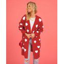 Heart knitted cardigan with heart pocket, V-neck mid length jacket for women