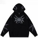 Personalized street woolen embroidery spider pattern trendy long sleeved hooded loose zipper hoodie