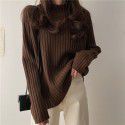 Knitted sweater, women's Korean version, loose and slim, lazy style, inner top, half high neck, bottom layer, thick shirt