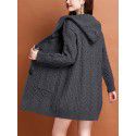 Hooded mid length knitted cardigan for women's autumn and winter clothing, thickened cashmere outer layer, sweater jacket