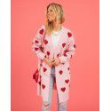 Heart knitted cardigan with heart pocket, V-neck mid length jacket for women