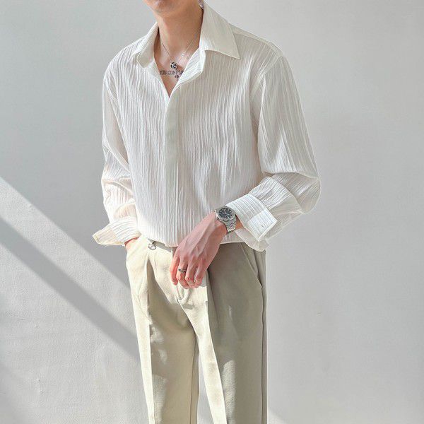 Loose long sleeved shirt for men, casual, iron free, solid color shirt