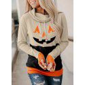 Halloween sports hoodie with thumb cover, round neck, long sleeved women's top, T-shirt