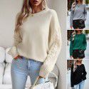 Round neck sweater women's long sleeved knitted sweater top