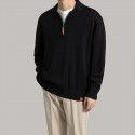 Light mature style half zipper knitted long sleeved polo shirt sweater for men, thick collar top for men