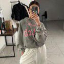 Retro washed water vintage hooded sweatshirt for women, autumn and winter jacket for women, American high street loose casual tattered top for women