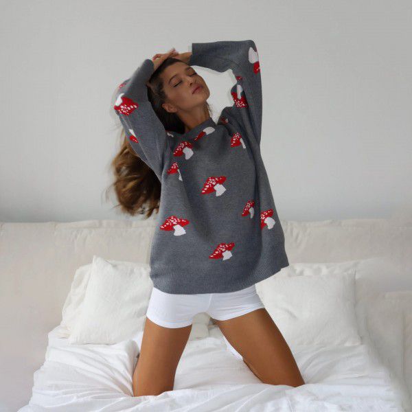 Printed sweater women's loose top casual lazy style long sleeved knitted sweater women