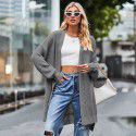 New women's solid color loose knit sweater women's pocket jacket sweater women