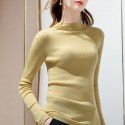 Solid color minimalist base sweater for women, long sleeved semi high neck wool sweater for inner wear