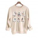 Halloween ghost print pullover hoodie casual long sleeved round neck autumn/winter hoodie for women