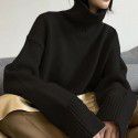Woolen sweater women's high neck pullover versatile, thick silhouette loose and lazy style base sweater women