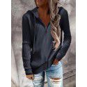 Solid color casual hoodie, loose zipper cardigan, long sleeved hooded knit sweater, women's clothing