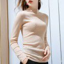 Solid color minimalist base sweater for women, long sleeved semi high neck wool sweater for inner wear