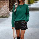 Round neck sweater women's long sleeved knitted sweater top