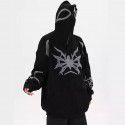 Personalized street woolen embroidery spider pattern trendy long sleeved hooded loose zipper hoodie