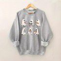 Halloween ghost print pullover hoodie casual long sleeved round neck autumn/winter hoodie for women