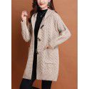 Hooded mid length knitted cardigan for women's autumn and winter clothing, thickened cashmere outer layer, sweater jacket