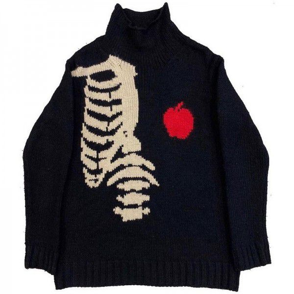 Men's and women's sweater group picture loose round neck jacquard pullover couple's knitted sweater