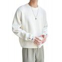 Sweater men's white design with a round neck thread jacket, trendy card style, with open sleeves and buttons, knitted base sweater