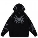 Personalized street woolen embroidery spider pattern trendy long sleeved hooded loose zipper hoodie