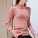 Solid color minimalist base sweater for women, long sleeved semi high neck wool sweater for inner wear