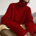 Woolen sweater women's high neck pullover versatile, thick silhouette loose and lazy style base sweater women