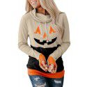 Halloween sports hoodie with thumb cover, round neck, long sleeved women's top, T-shirt