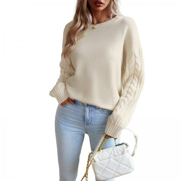 Round neck sweater women's long sleeved knitted sweater top