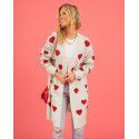 Heart knitted cardigan with heart pocket, V-neck mid length jacket for women