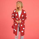 Heart knitted cardigan with heart pocket, V-neck mid length jacket for women