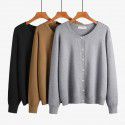 Women's round neck sweater jacket cardigan versatile basic soft and sticky knit sweater