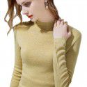 Solid color minimalist base sweater for women, long sleeved semi high neck wool sweater for inner wear