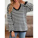 Winter casual women's V-neck loose striped long sleeved sweater
