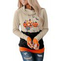 Halloween sports hoodie with thumb cover, round neck, long sleeved women's top, T-shirt